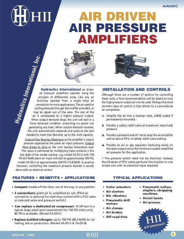 Air driven air pressure amplifiers HII